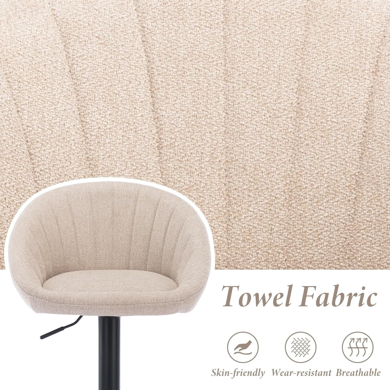 Set of 2 Beige Polyester Bar Stools Adjustable Swivel Counter Chairs