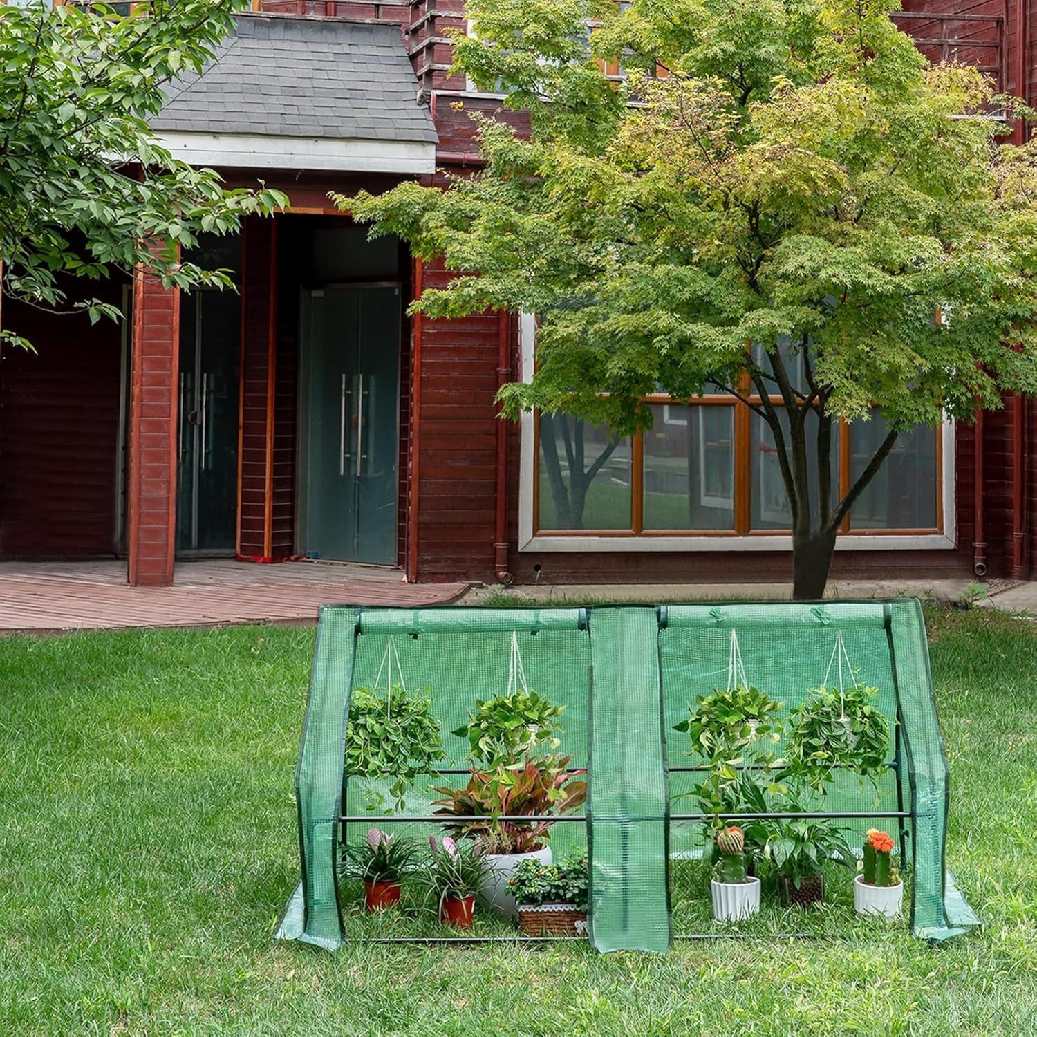 Mini Garden Greenhouse 180x90x90cm with Roll-Up Windows & PE Cover for Plants