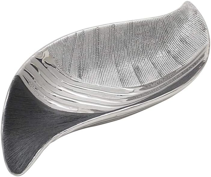Modern Wavy Ceramic Decorative Bowl 27cm Silver Grey Centrepiece Decor