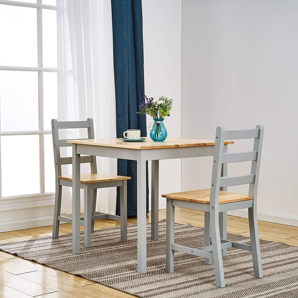 Grey Wooden Dining Table & 2 Chairs - Compact Kitchen Dining Set, 75x75x73cm