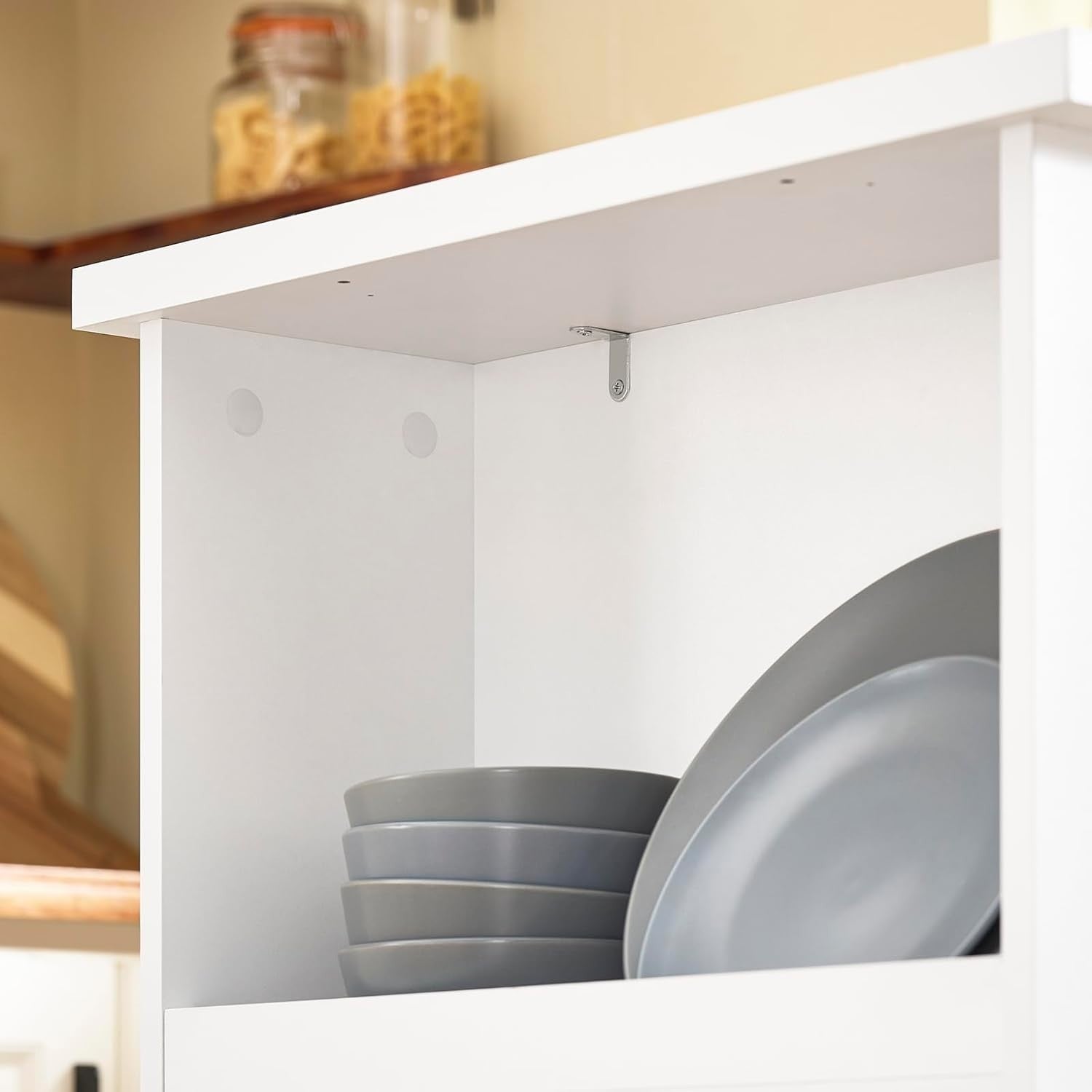 White Breakfast Bar Table with 3-Tier Storage Shelves Modern Dining Desk