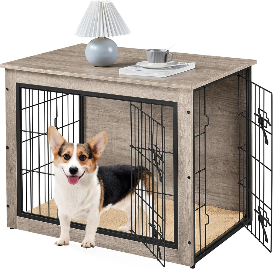 Stylish Indoor Dog Crate Furniture with Cushion Double Doors 80.5x55.5x63.5cm