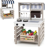 Outdoor Wooden Mud Kitchen Kids Play Cooker Grocery Stand Grey White