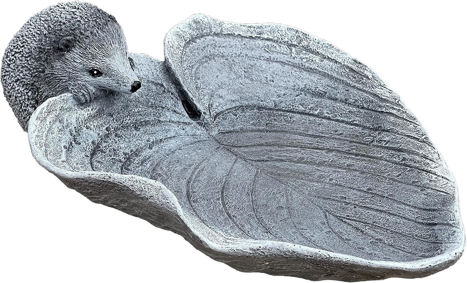 Hedgehog Leaf Stone Bird Bath Outdoor Garden Ornament Frost-Proof