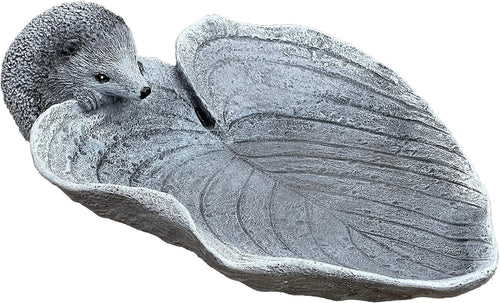 Hedgehog Leaf Stone Bird Bath Outdoor Garden Ornament Frost-Proof