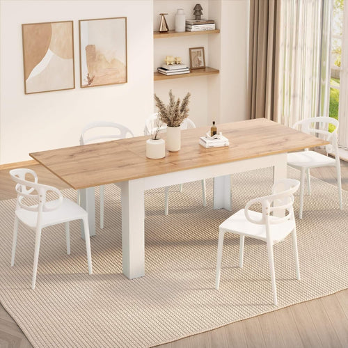 Extendable Rustic Oak Dining Table 140-220cm Modern Space-Saving Wood