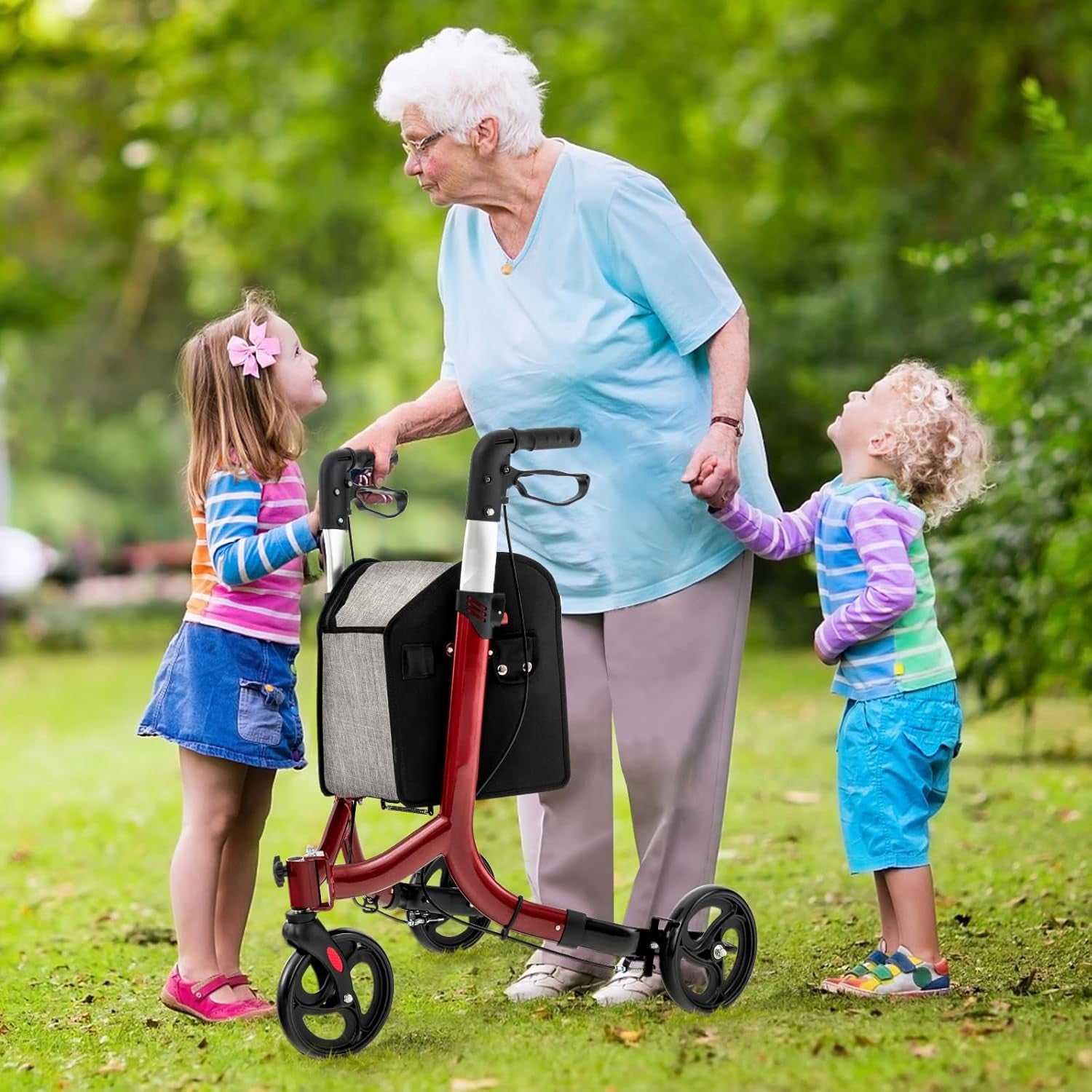 3 Wheel Folding Rollator Walker Lightweight Adjustable Mobility Aid Brakes