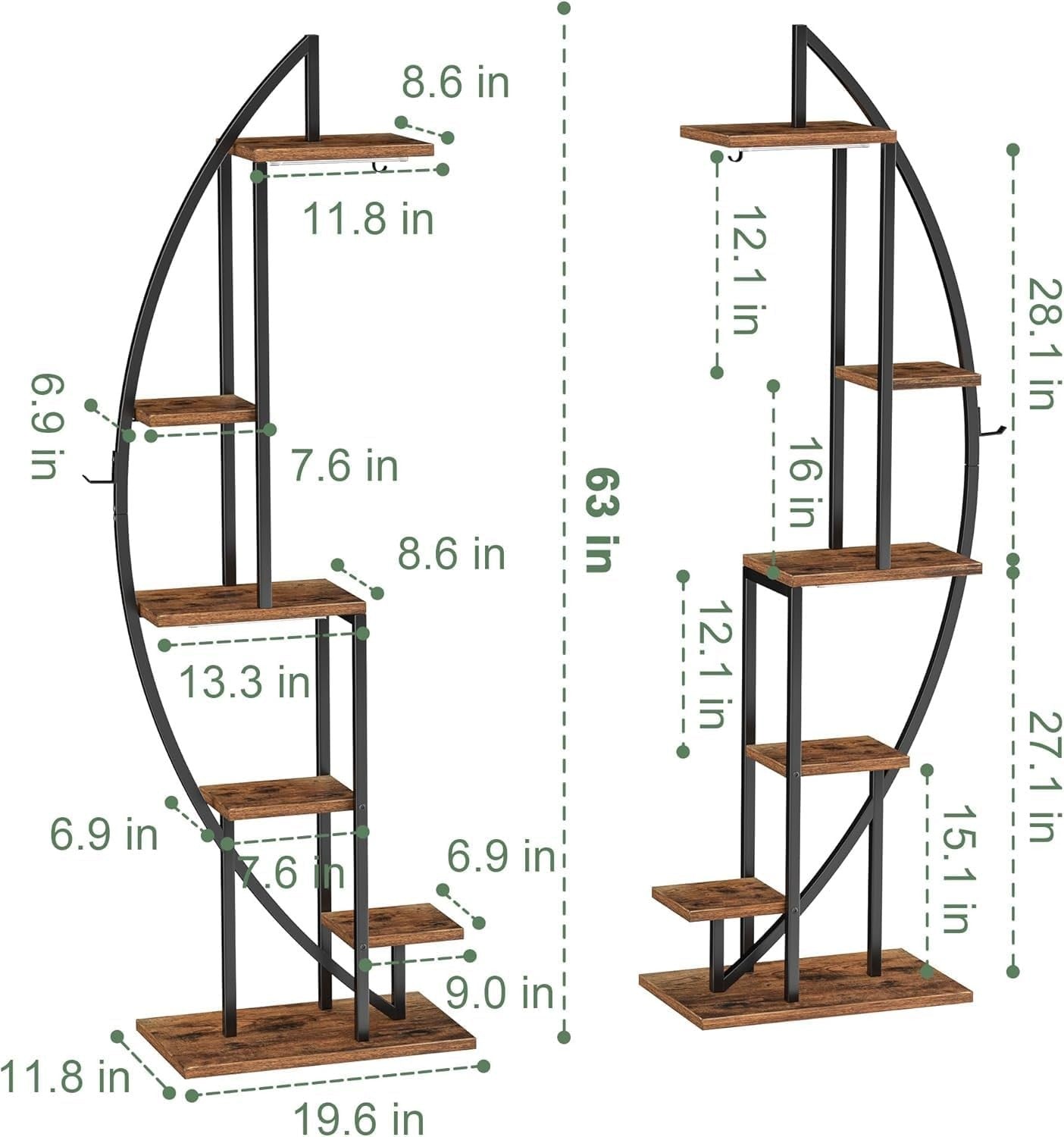6 Tier Half Moon Plant Stand with Grow Lights Indoor Metal Flower Shelf