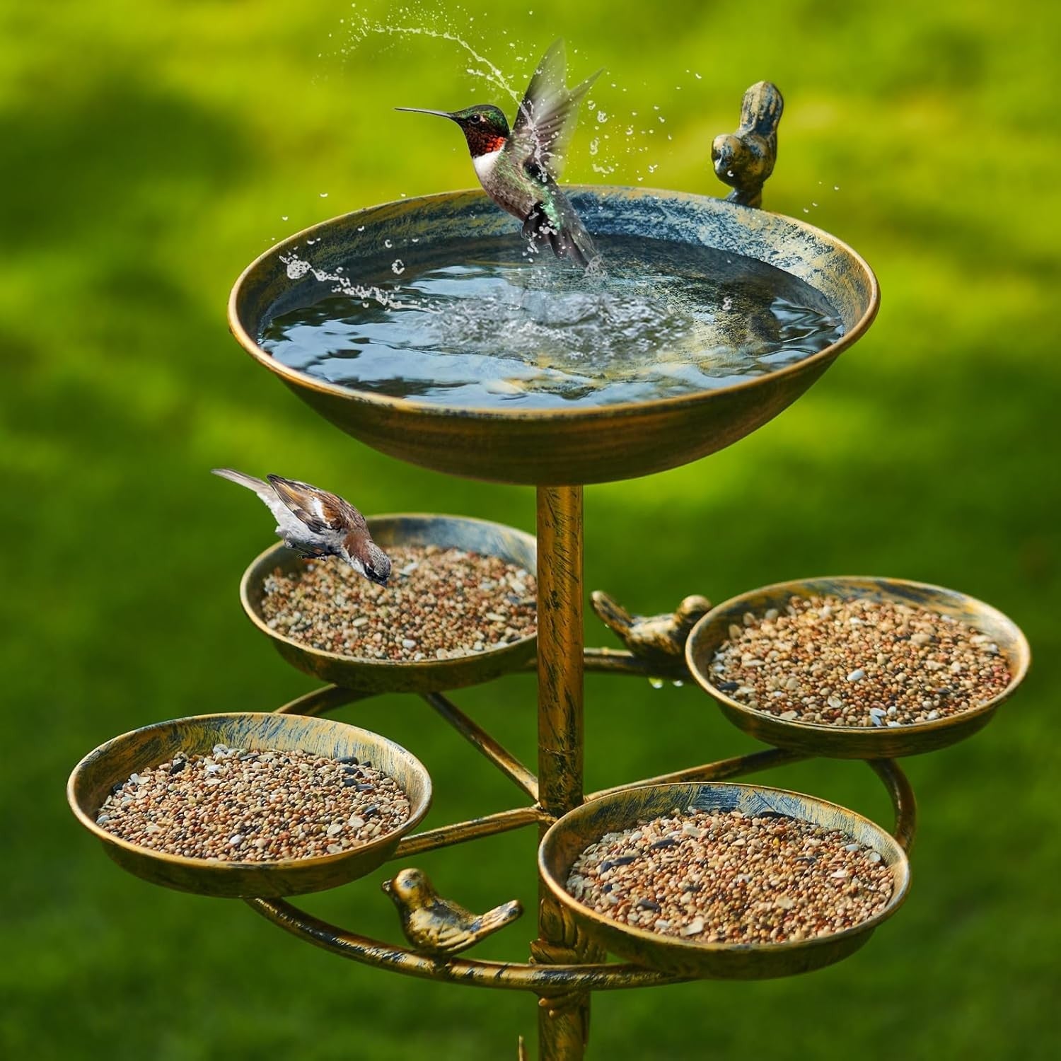 43” Metal Bird Bath with 4 Trays | Garden Outdoor Feeder Stand Vintage Yard Deco