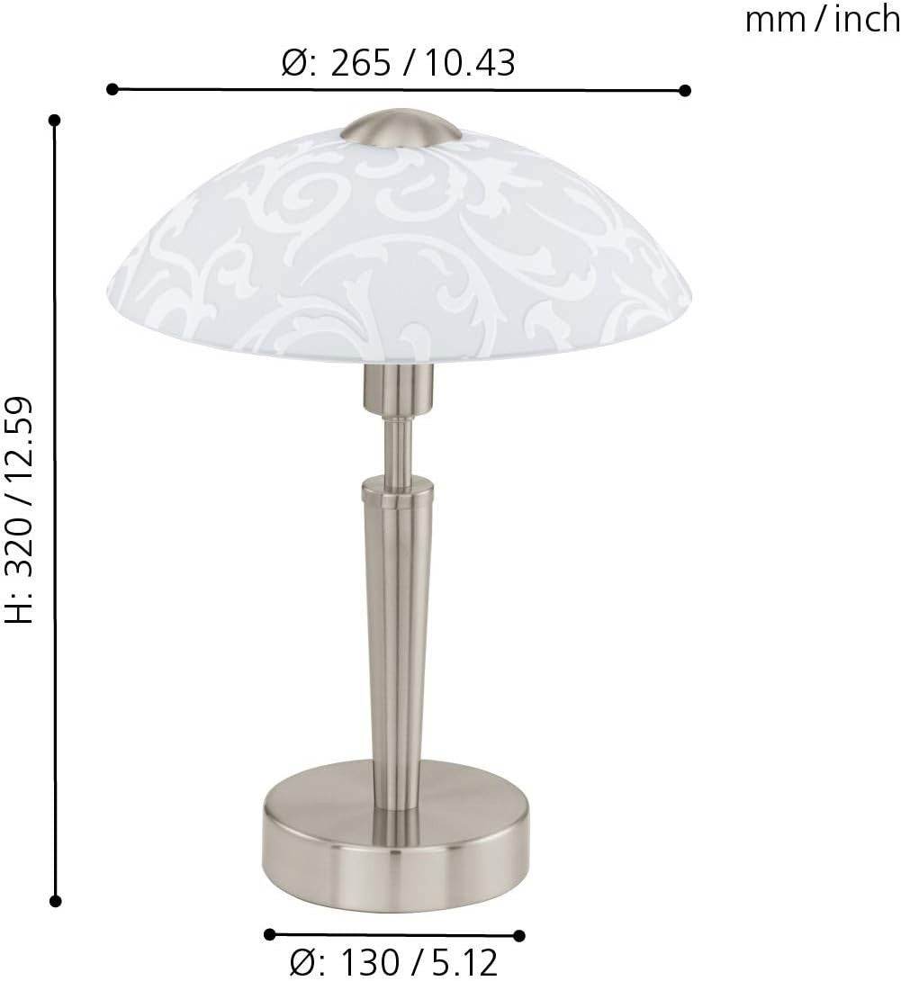 Touch Dimmer Table Lamp Satin Nickel White Glass Bedside Desk Light