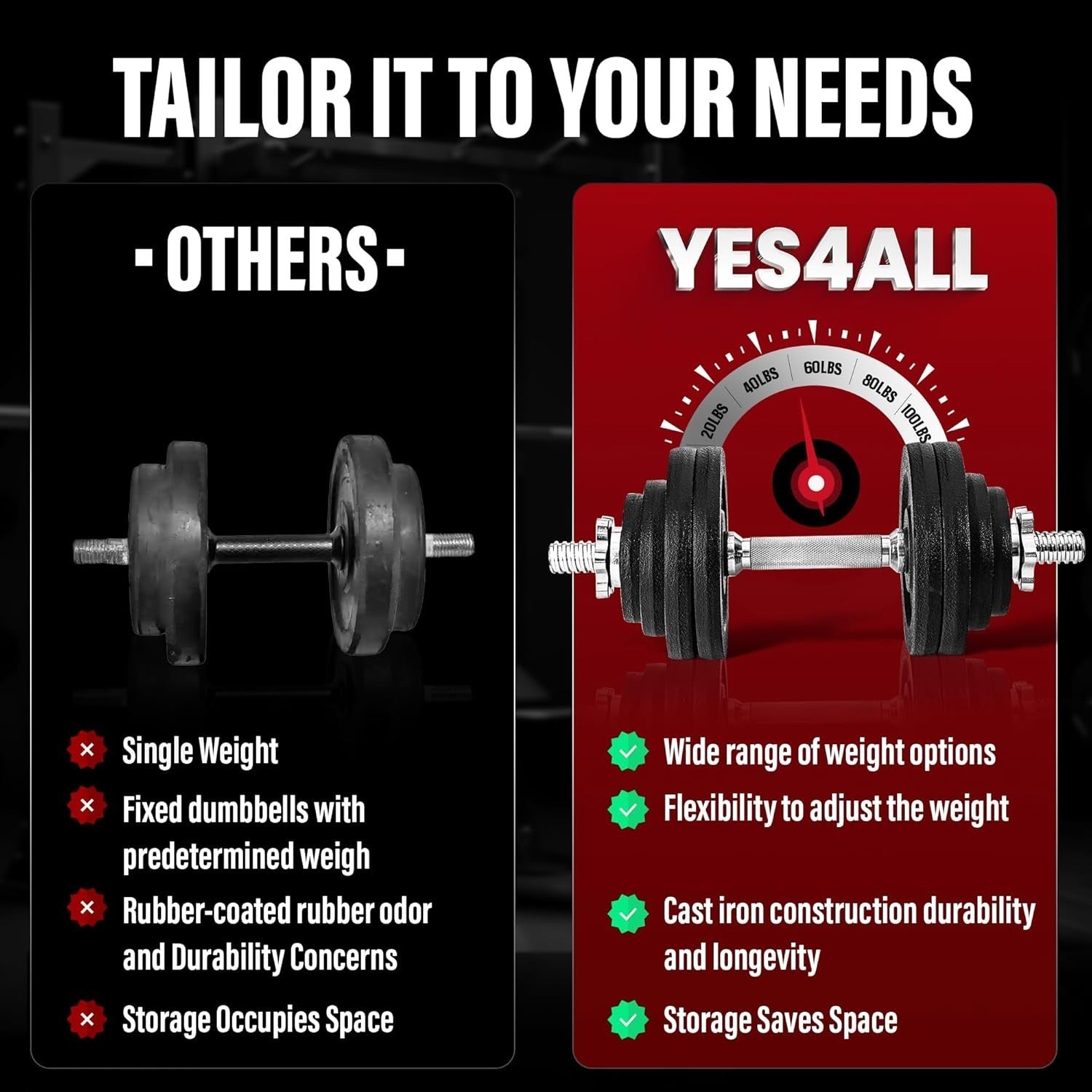 Adjustable Dumbbell Barbell Set 60LB Free Weights Cast Iron Home Gym