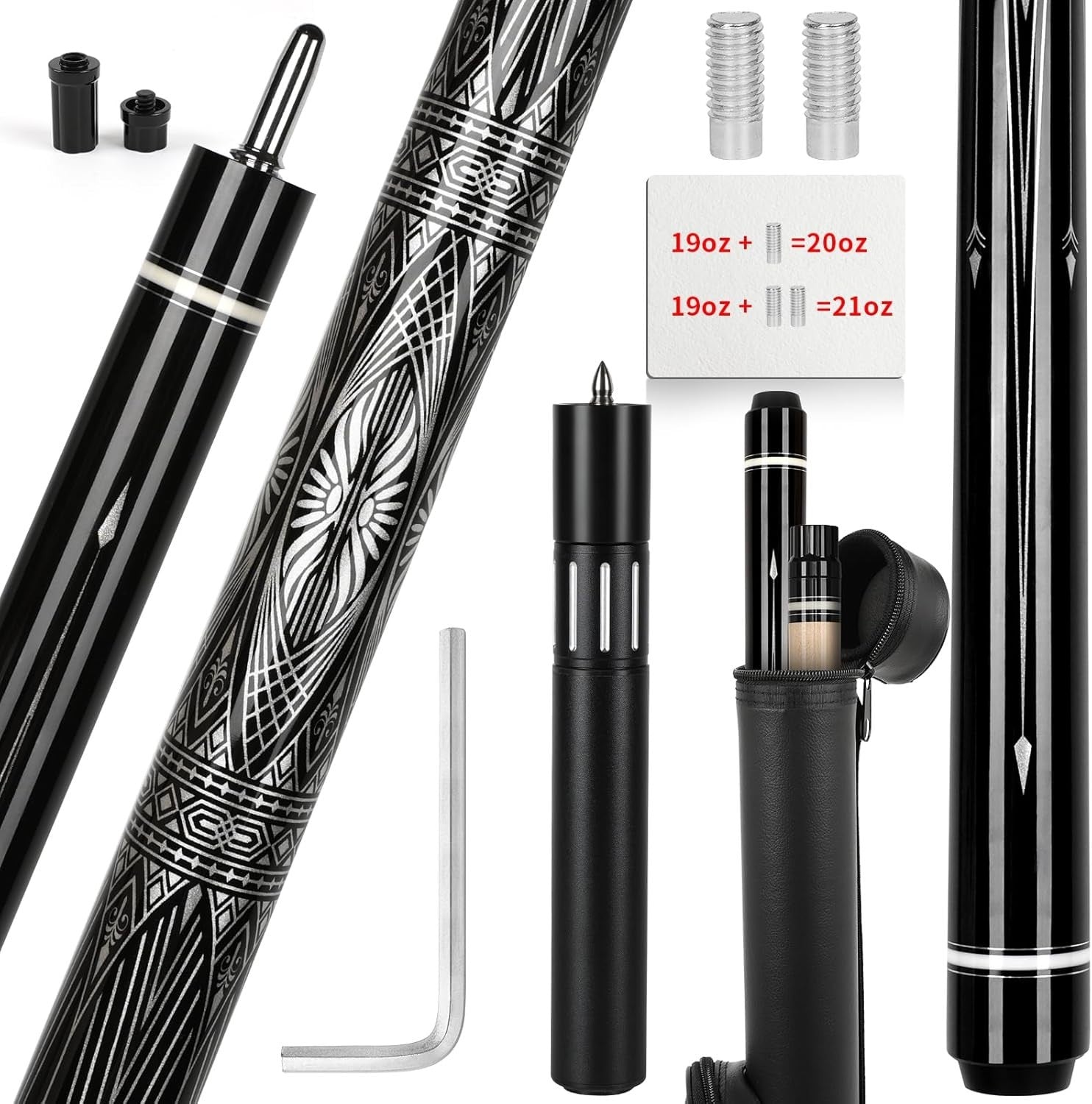 58" Adjustable Pool Cue 3 in 1 19oz–21oz Maple Billiard Stick Set