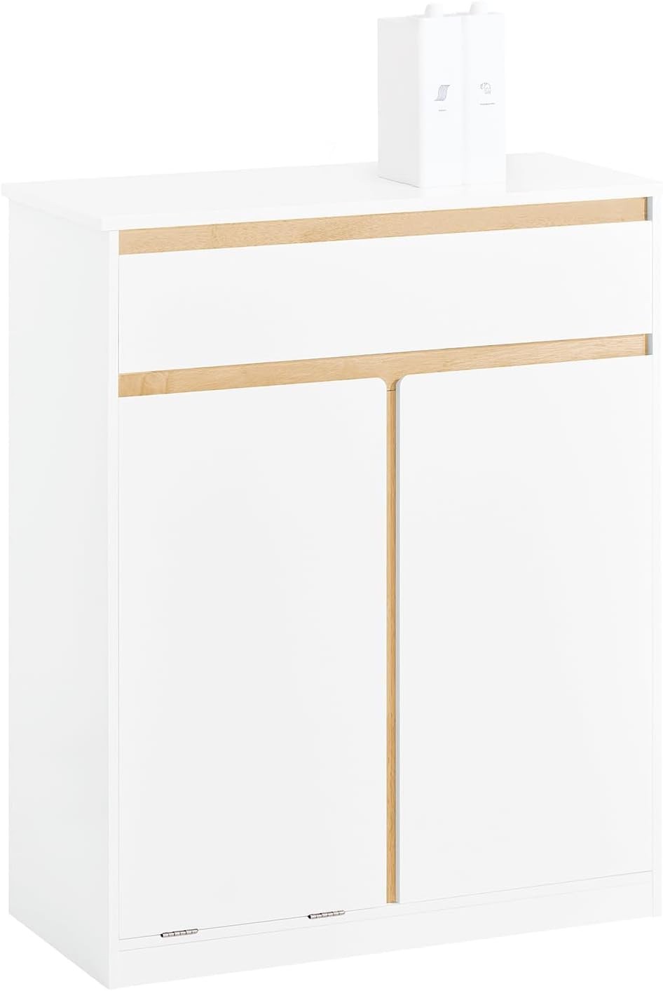 Slim Bathroom Storage Cabinet with Drawer & Laundry Basket White Unit
