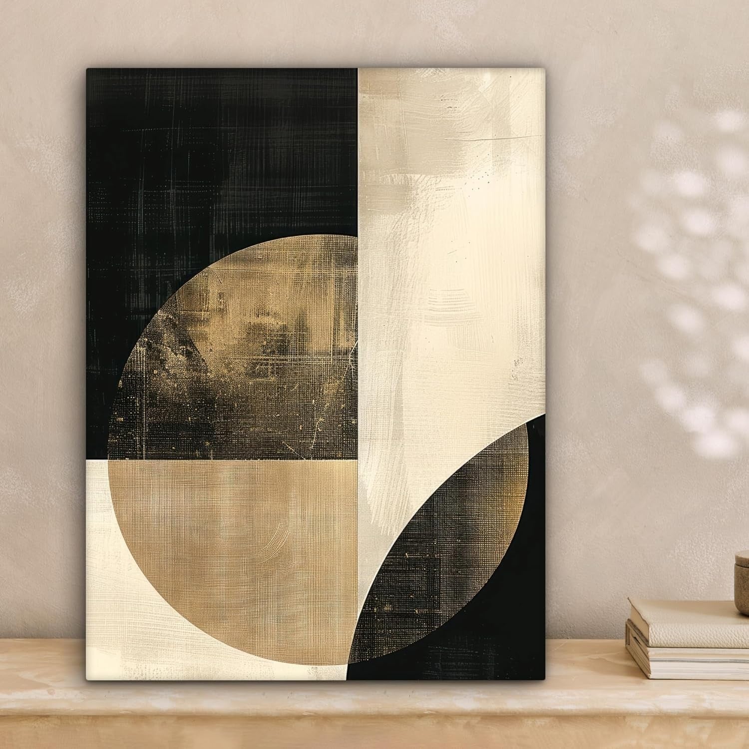 Abstract Canvas Wall Art 30x40cm Black Gold Modern Framed Decor