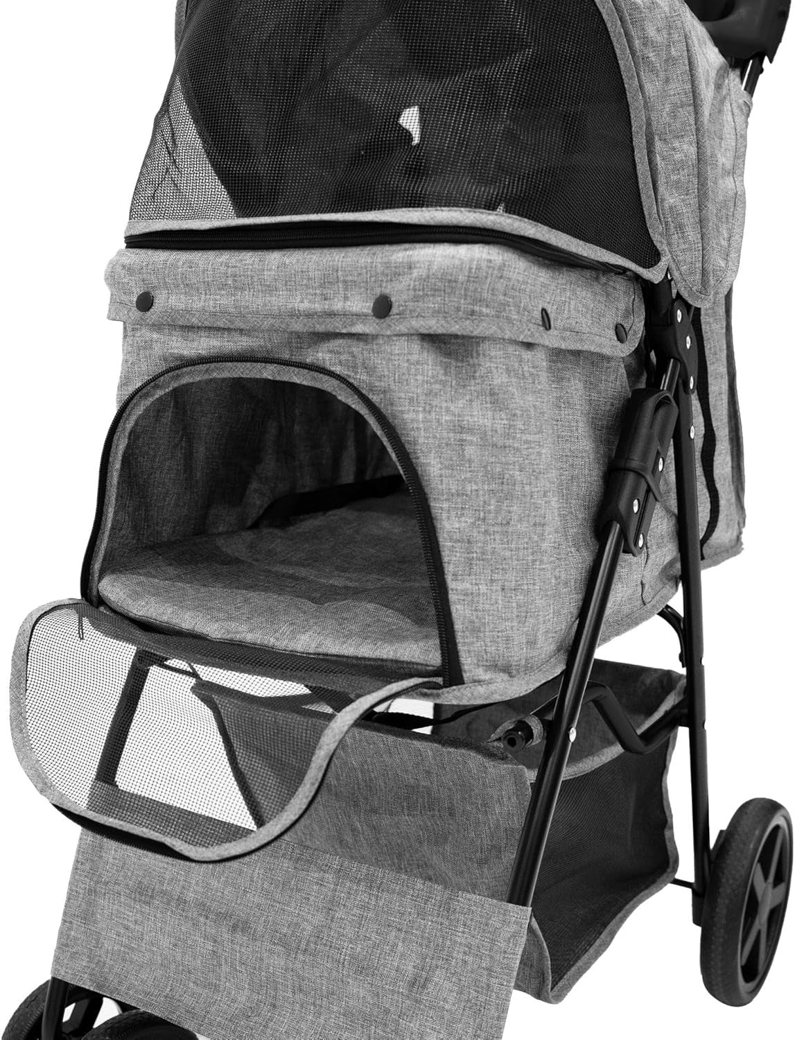 Woven Grey Pet Stroller Pushchair Foldable Travel Pram for Dogs Cats