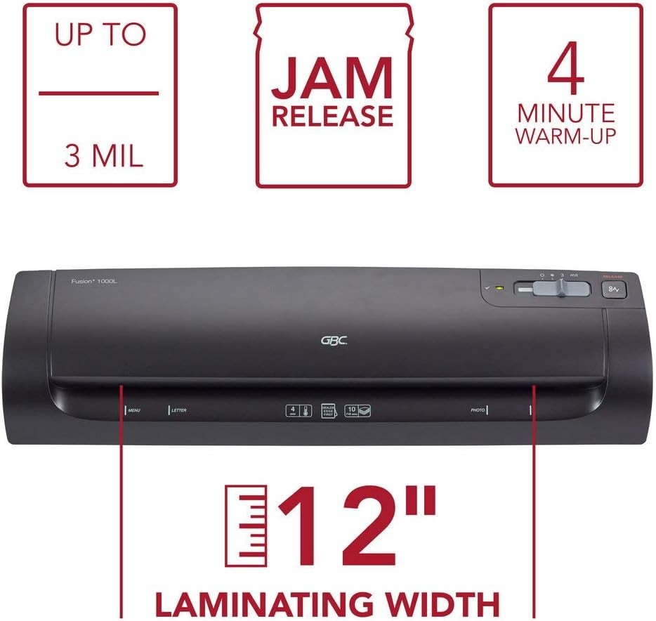 12” Thermal Laminator Easy Use Anti-Jam 4-Min Warm-Up + Pouches
