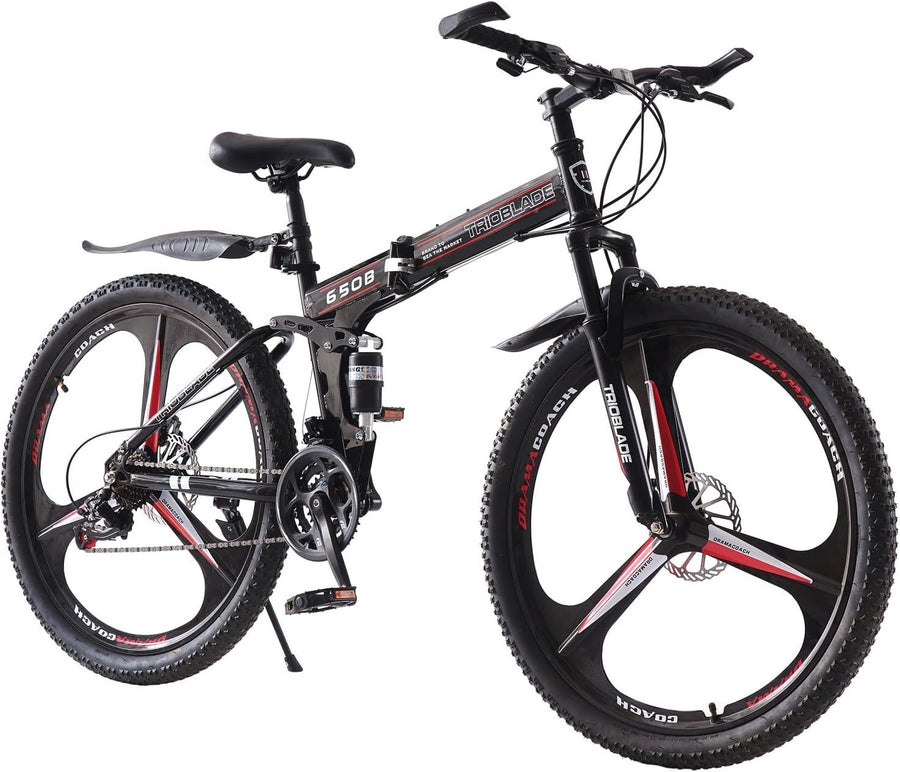 Folding 21-Speed MTB Bike 27.5" Dual Suspension Mens Womens Off Road