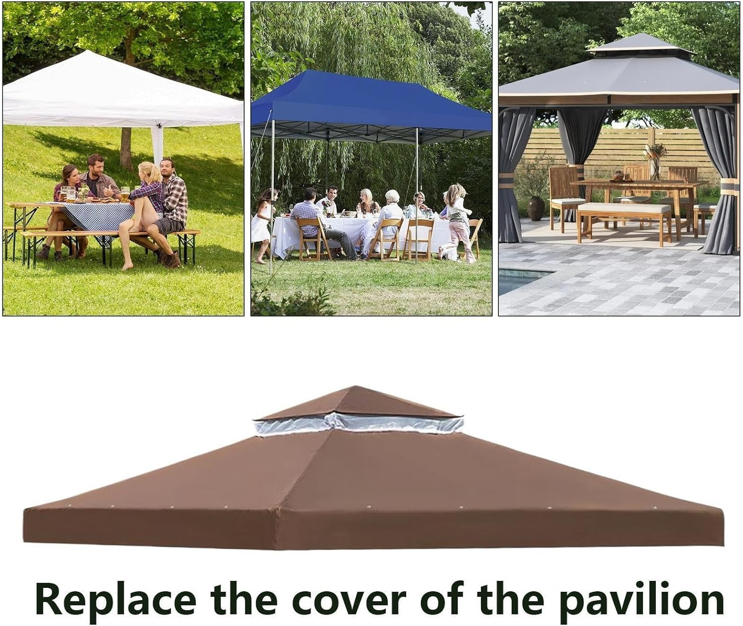 10x10Ft Double Tier Gazebo Canopy Waterproof Patio Roof Outdoor Shade Cover