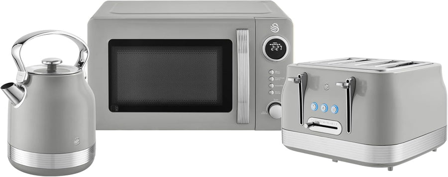 3pc Retro Grey Kitchen Set 20L Microwave 1.7L Kettle Toaster