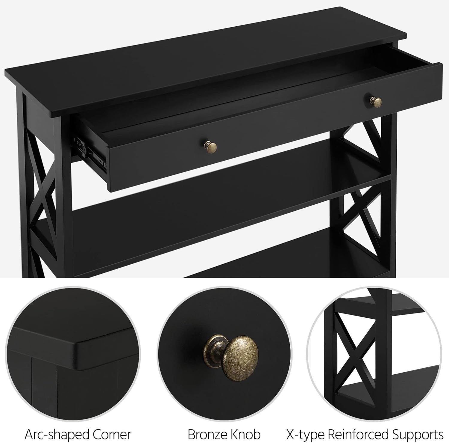 Console Table with Drawer & Shelf, 3-Tier Entryway Sofa Side Table, 100x30x80cm