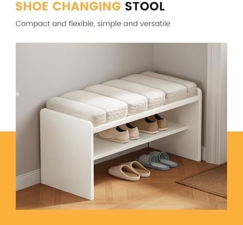 Cream White 2-Tier Shoe Storage Bench with Cushion Seat – 87cm Modern Entryway