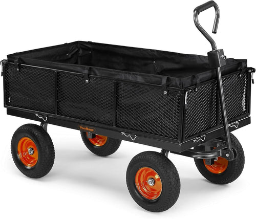 Heavy Duty Garden Cart Utility Wagon 600kg Load Steel Frame Mesh Sides Trolley