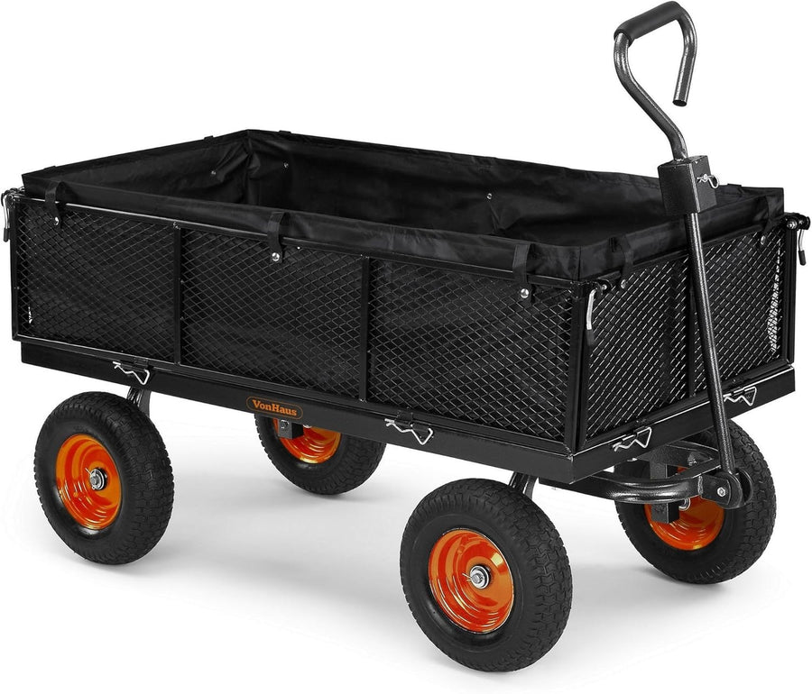 Heavy Duty Garden Cart Utility Wagon 600kg Load Steel Frame Mesh Sides Trolley