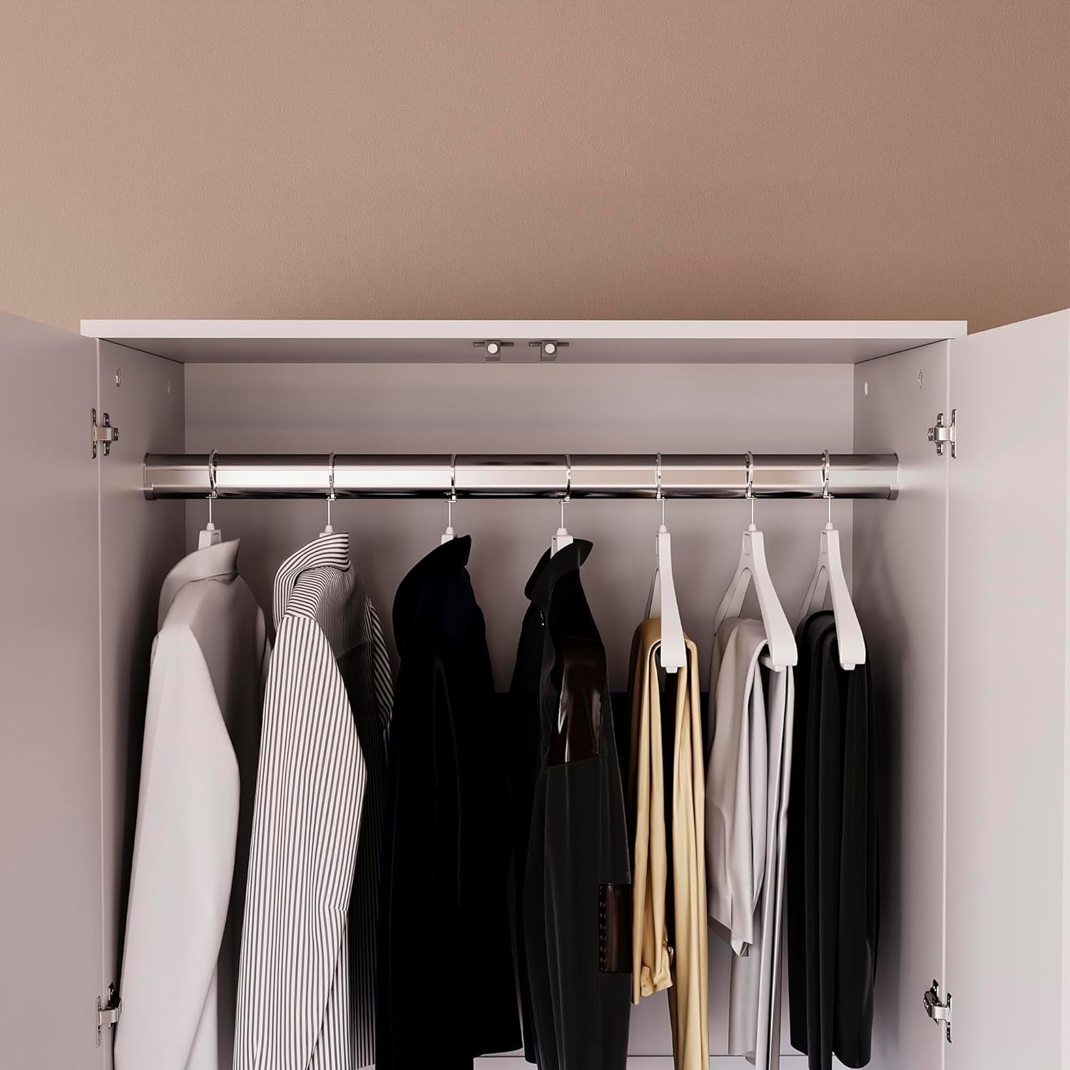 White 2 Door Wardrobe with 2 Drawers Pine Wood Bedroom Storage Cabinet