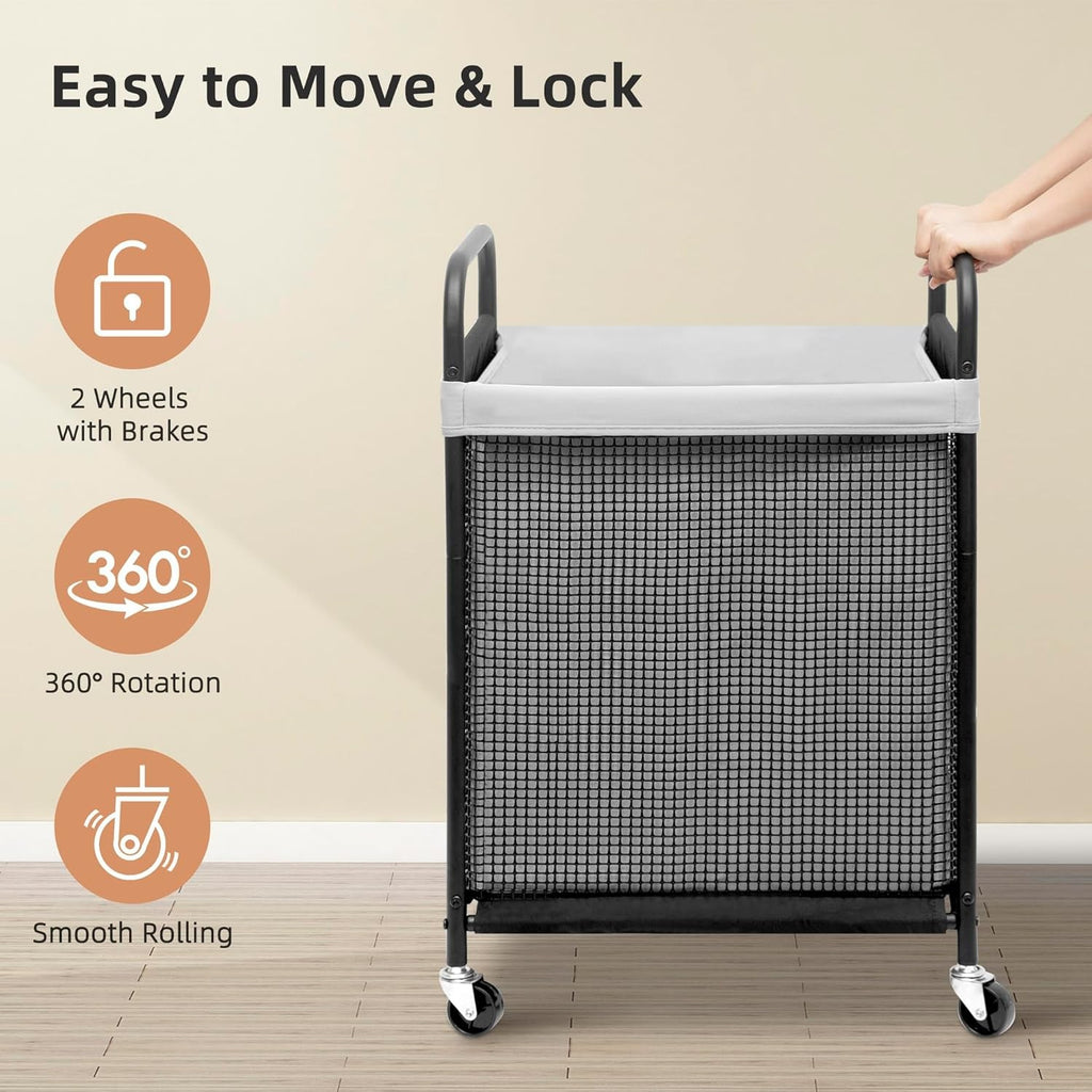100L Rolling Laundry Hamper 2-Section | Removable Bags | Wheeled Laundry Cart Gr