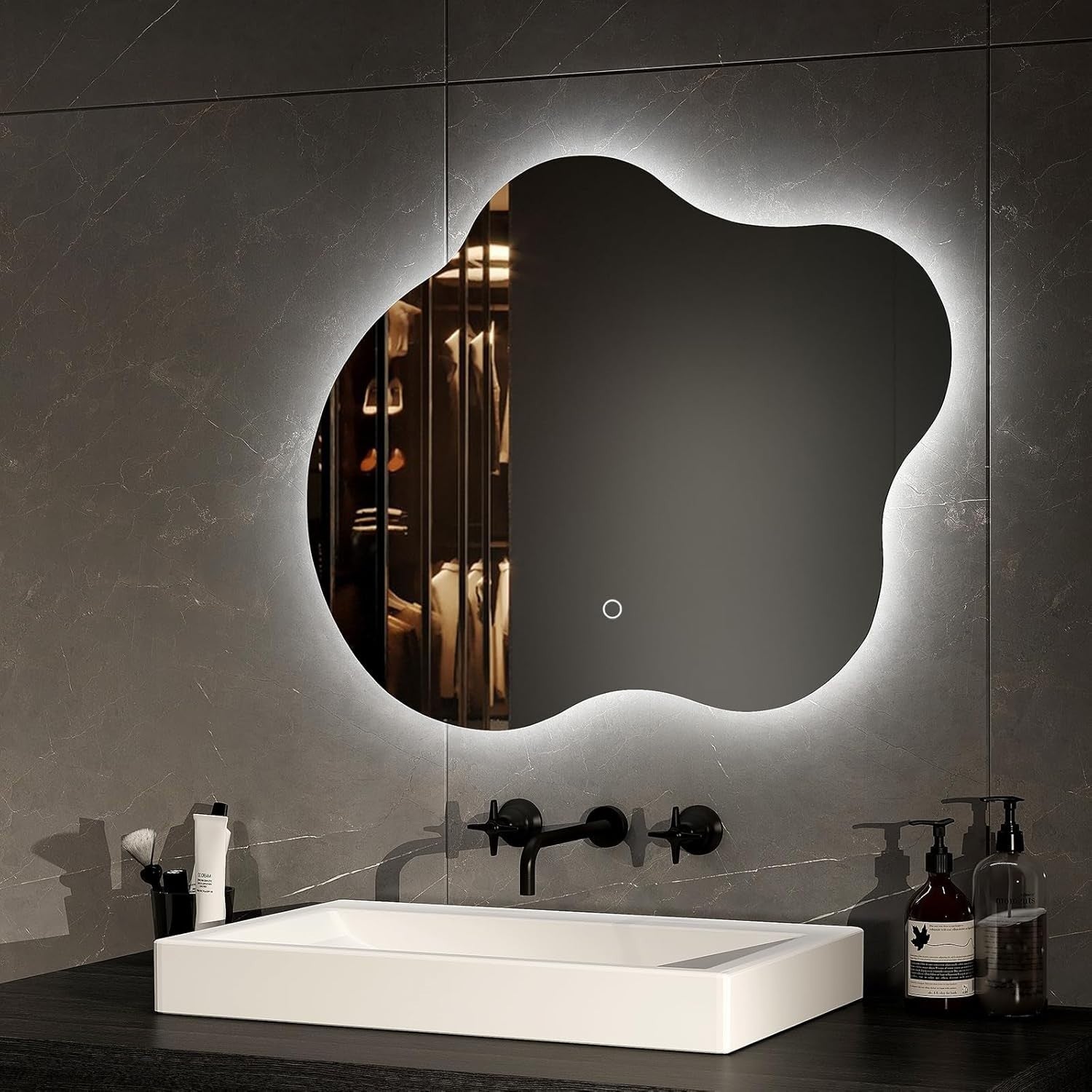 LED Bathroom Mirror 50x60cm Irregular Shape, Dimmable, Memory & Color Modes