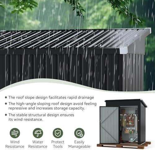 Metal Garden Shed 5x3ft Outdoor Storage Waterproof Tool Box Black