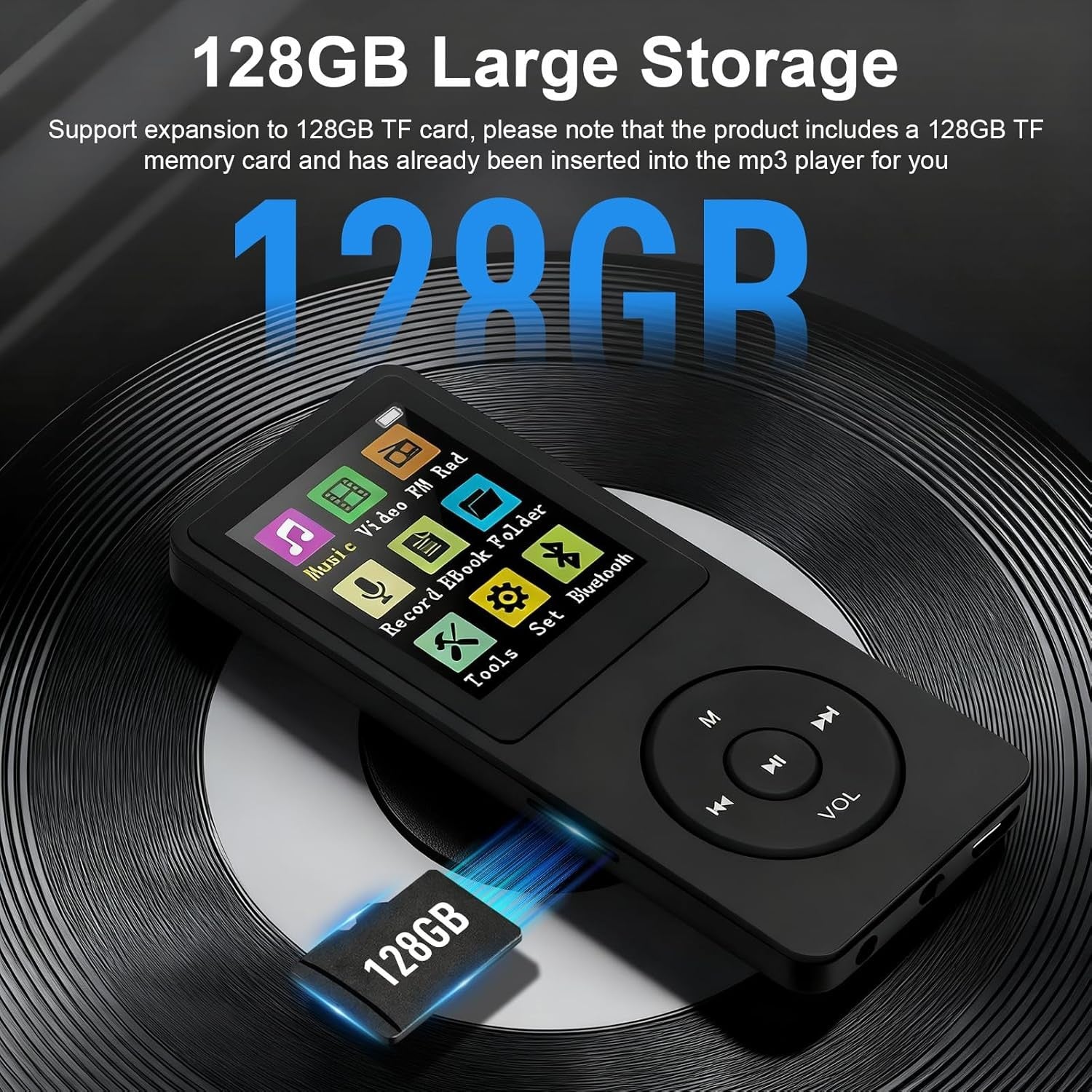 128GB MP3 Player Bluetooth 5.0 FM Speaker E-Book