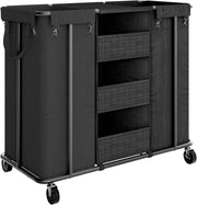 200L Rolling Laundry Sorter Cart with Shelves & Dual Hanging Bags Black