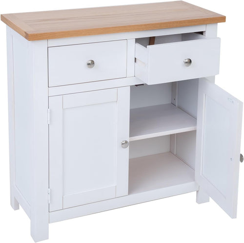 White Sideboard Cabinet Oak Top 2 Drawer 2 Door Storage Unit Hallway