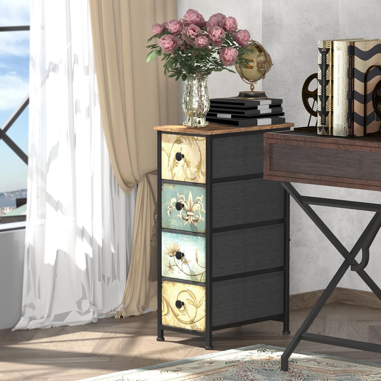 Slim Tall 4 Drawer Rustic Storage Cabinet Unit for Hallway Bedroom