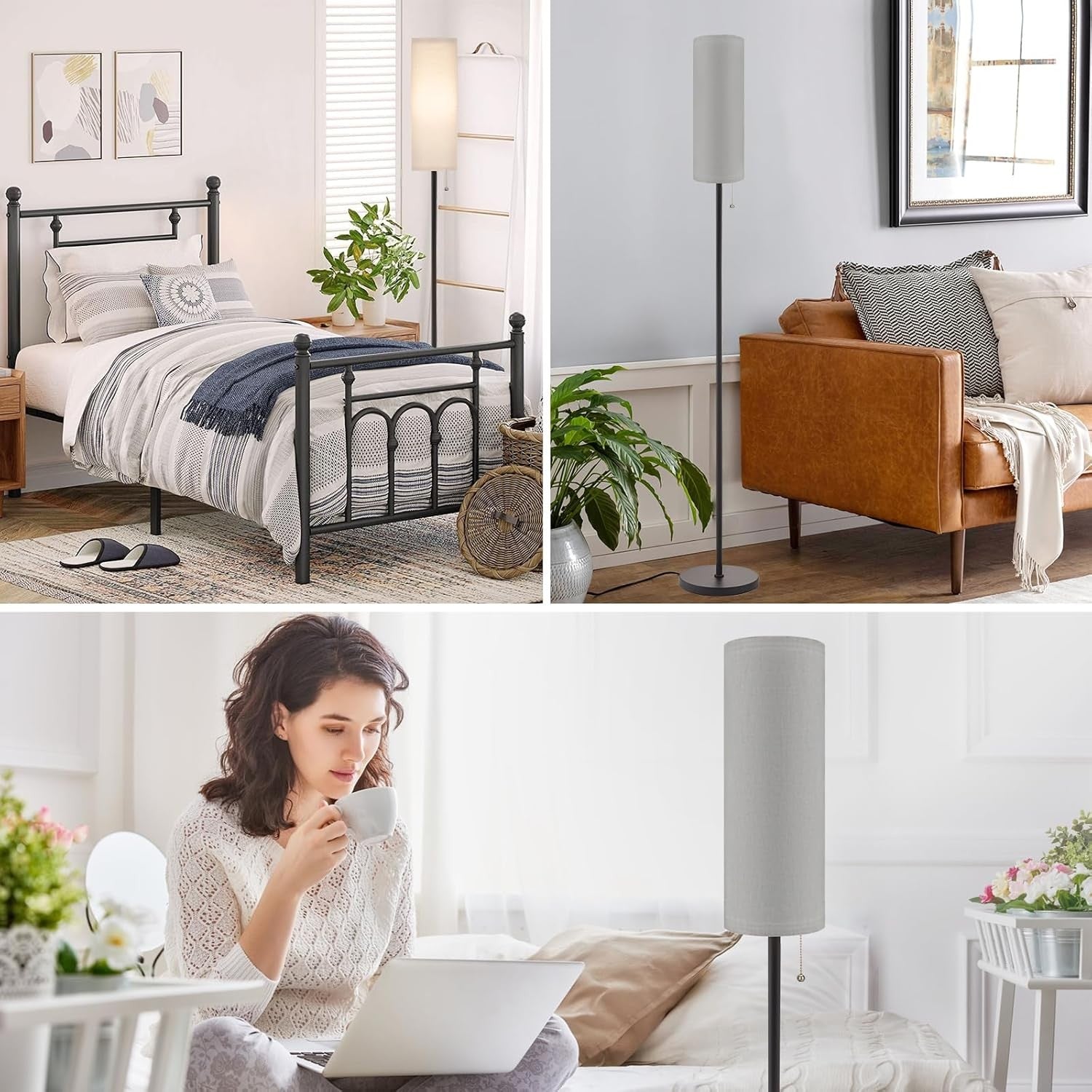 Grey Floor Lamp 64in Standing Lamp 3 Colour Bulb Bedroom Living Room