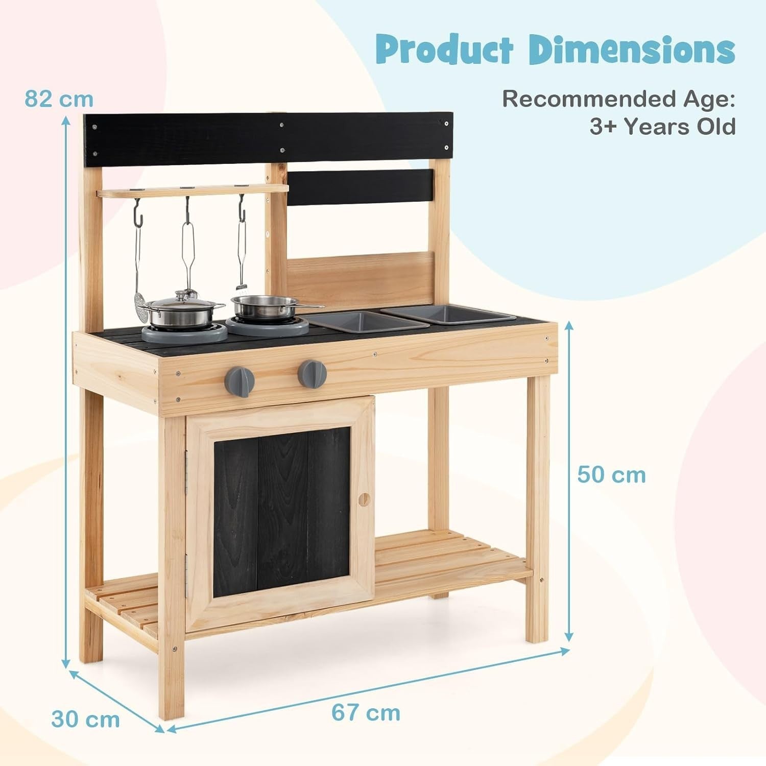 Outdoor Wooden Mud Kitchen Kids Playset w/ Sinks Stoves Accessories