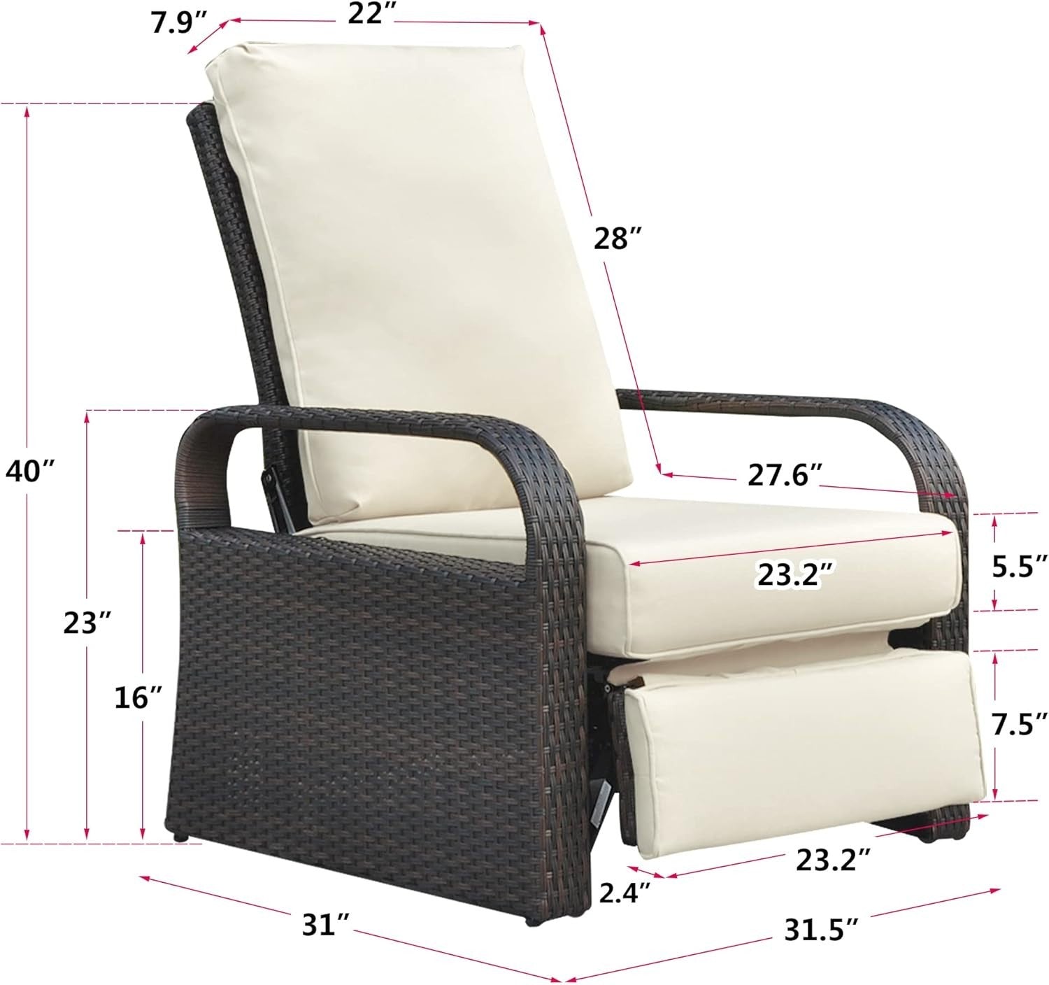Reclining Outdoor Garden Chair with Adjustable Backrest & Thick Comfy Cushion