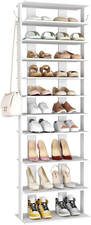 Slim 10-Tier Corner Shoe Rack with Double Rows – Holds 14 Pairs, Space-Saving