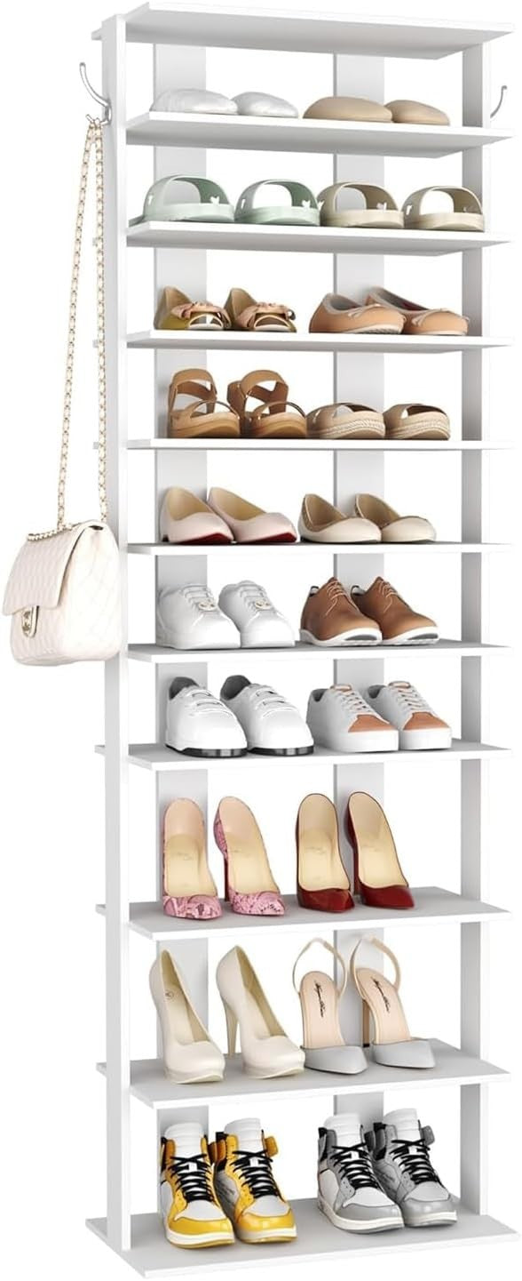 Slim 10-Tier Corner Shoe Rack with Double Rows – Holds 14 Pairs, Space-Saving