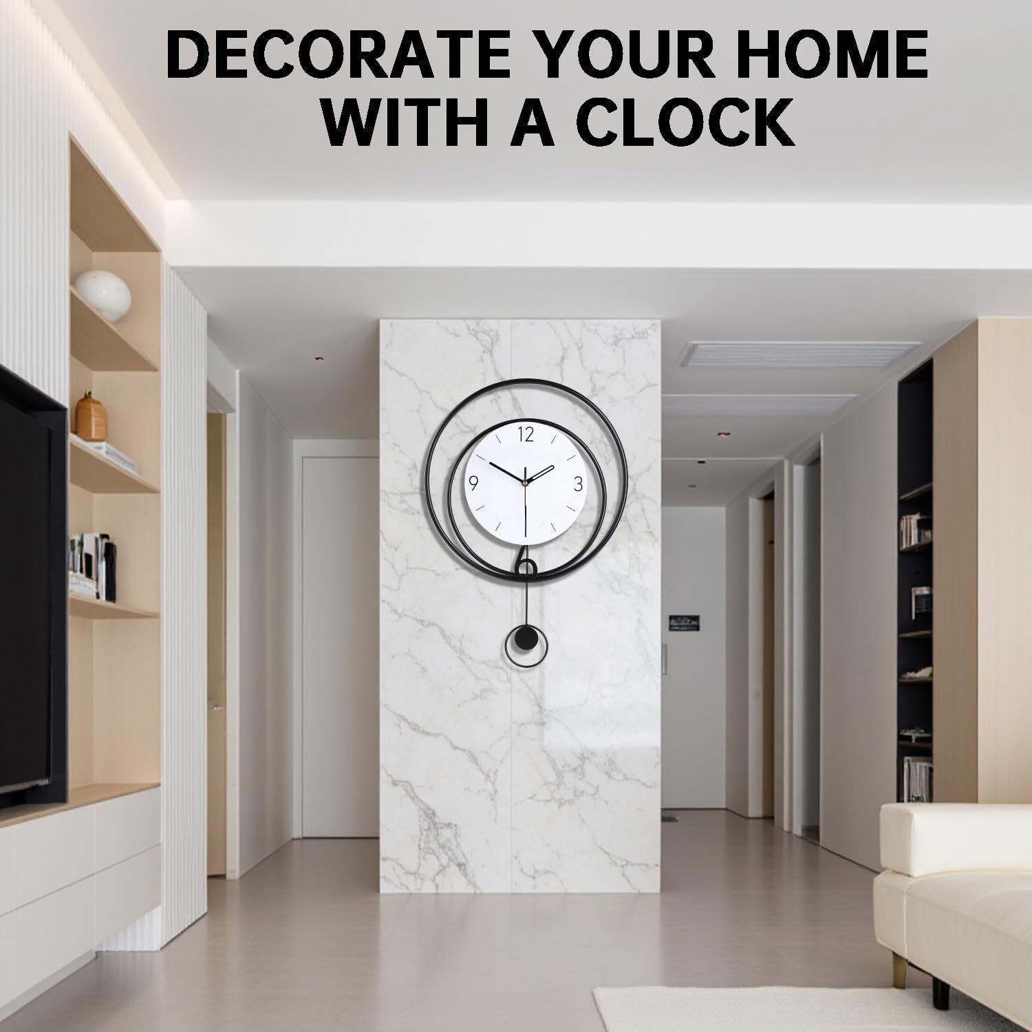 Modern Silent Wall Clock with Pendulum 40x50cm Minimalist Home Decor