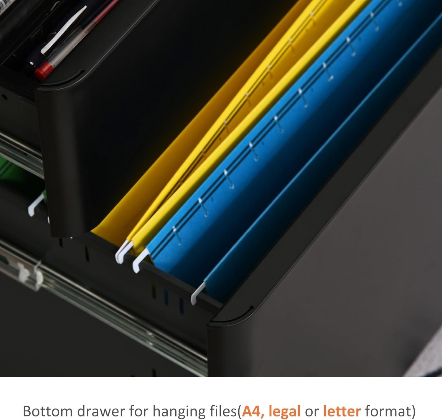 Black 3 Drawer Mobile Filing Cabinet Lockable Steel A4 Letter Office Storage