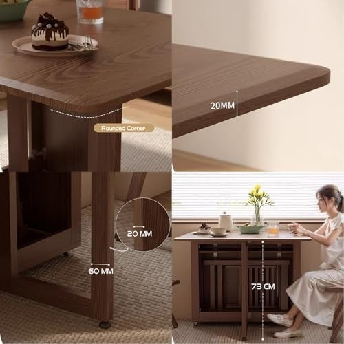 Oak Folding Butterfly Dining Table Set with Hidden Chair Storage – Walnut