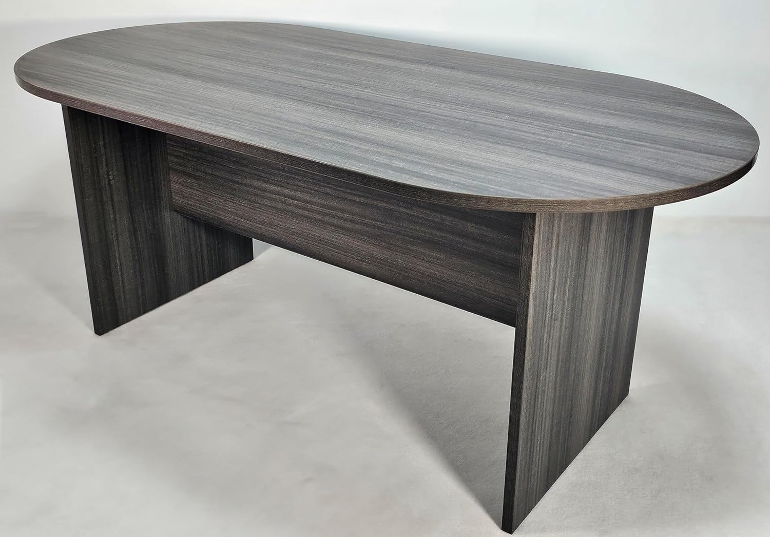 Grey Oak Radial Meeting Table – Modern 150x75cm Office Desk Space-Saving