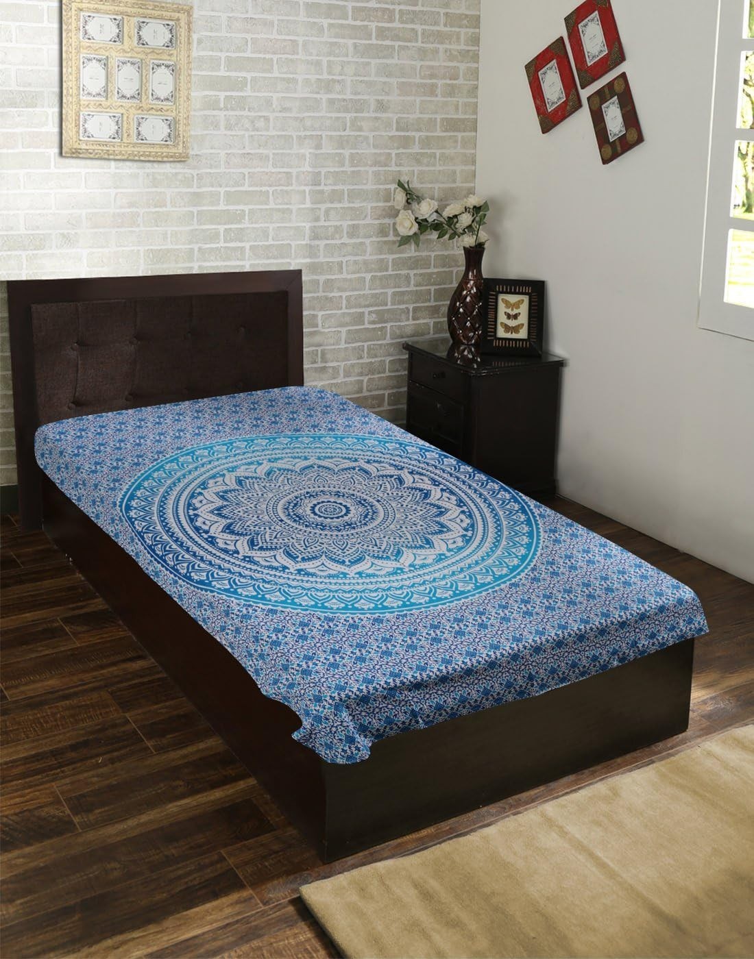 Blue Ombre Cotton Tapestry 127x152cm Boho Wall Hanging Decor
