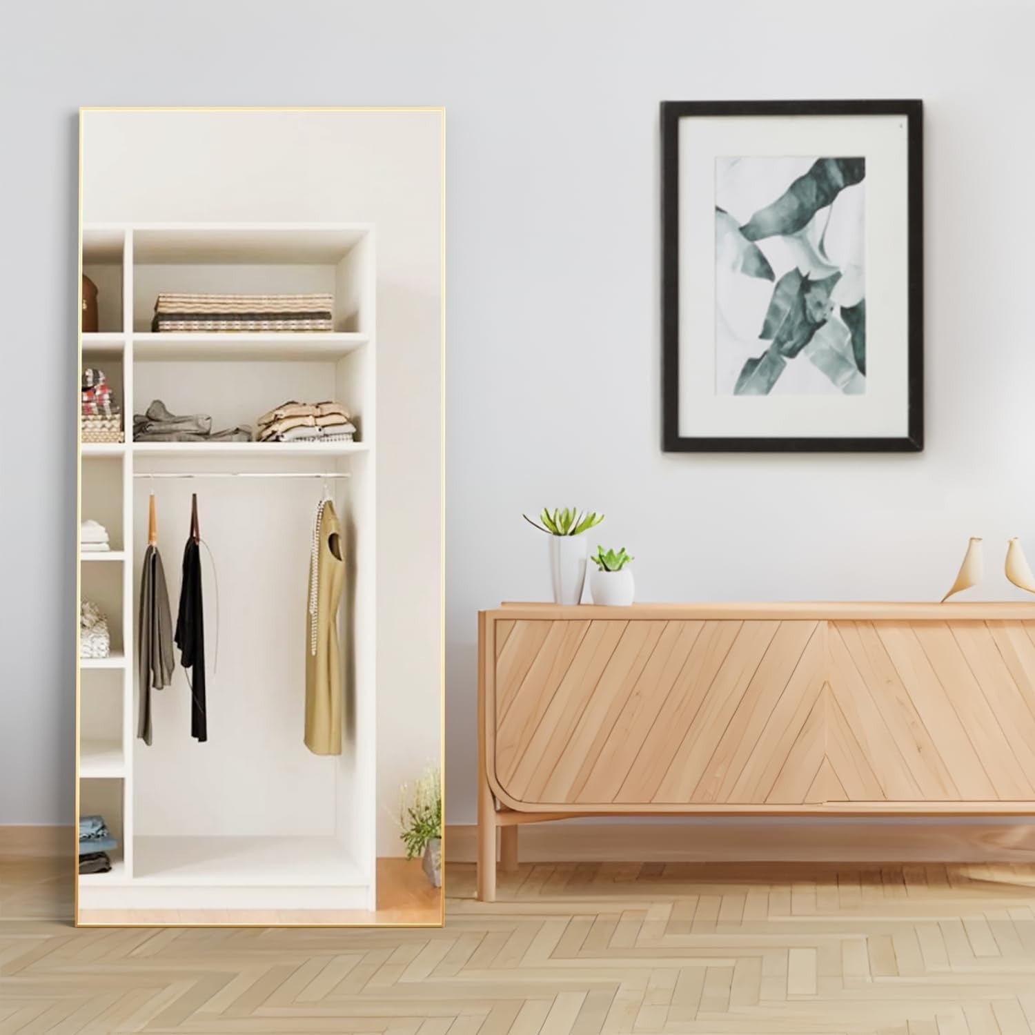 Full Length Floor Mirror 165x60cm Gold Frame, Lean or Hang, Crystal Clear