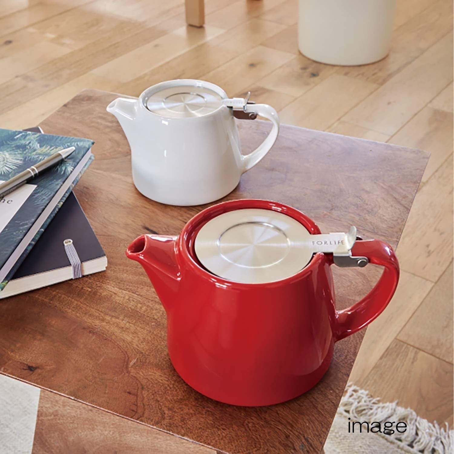 Red Teapot 18oz 510ml Porcelain Tea Pot with Lid Dishwasher Safe