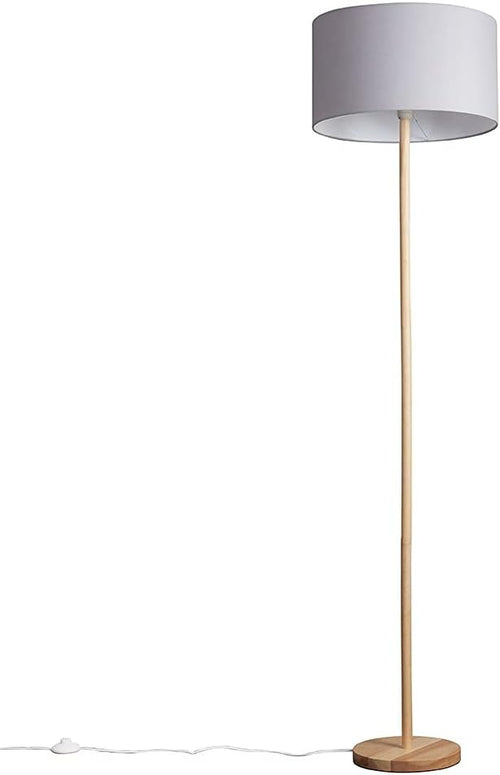 Scandi Wooden Floor Lamp Light Wood Stand Cool Grey Drum Shade Modern