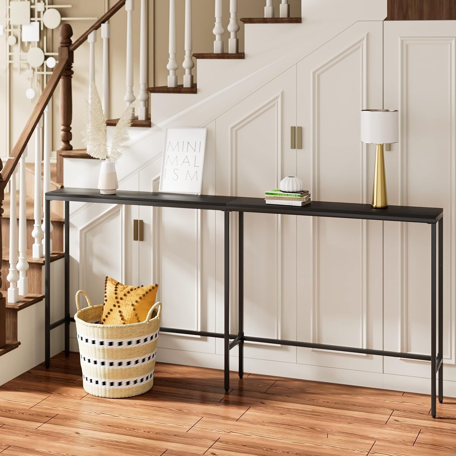 Slim Black Console Table Narrow Entryway Hallway Sofa Table 180cm Modern