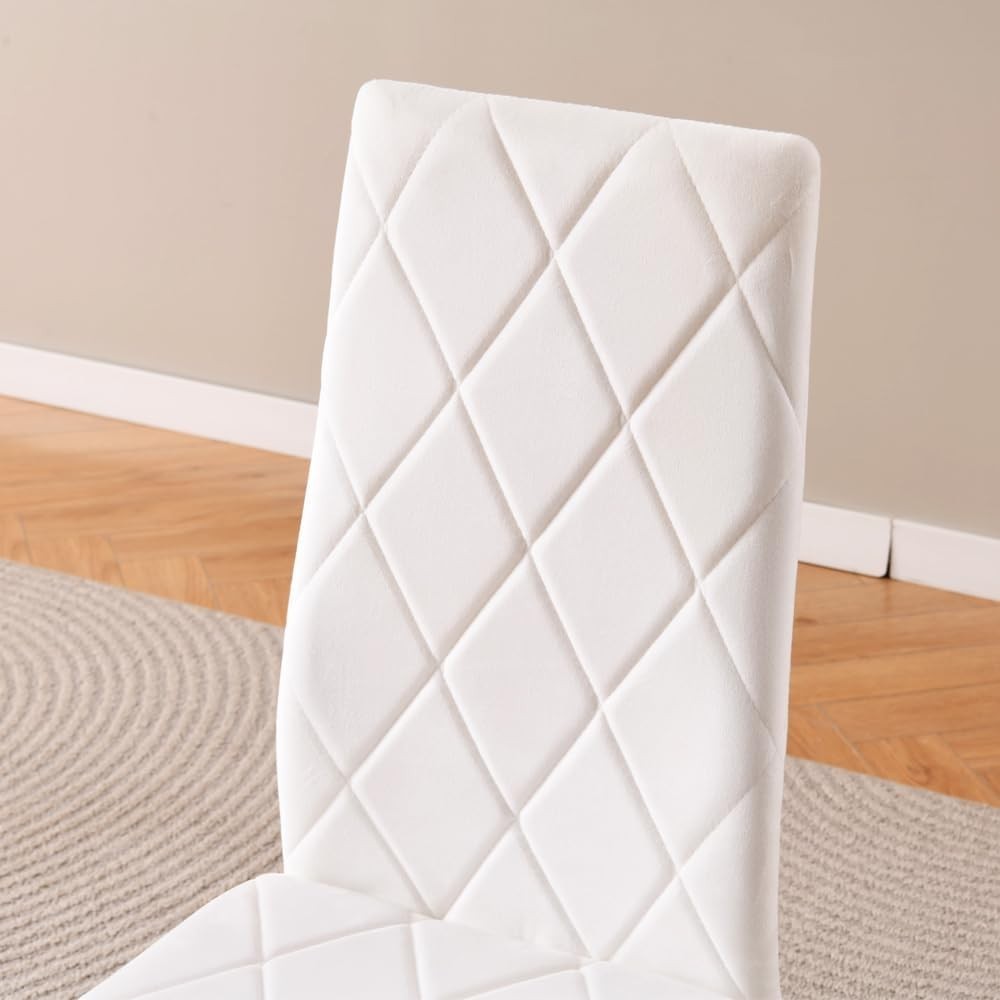 Modern 3-Piece White Marble Dining Set with 2 White Velvet Chairs for Small Spac